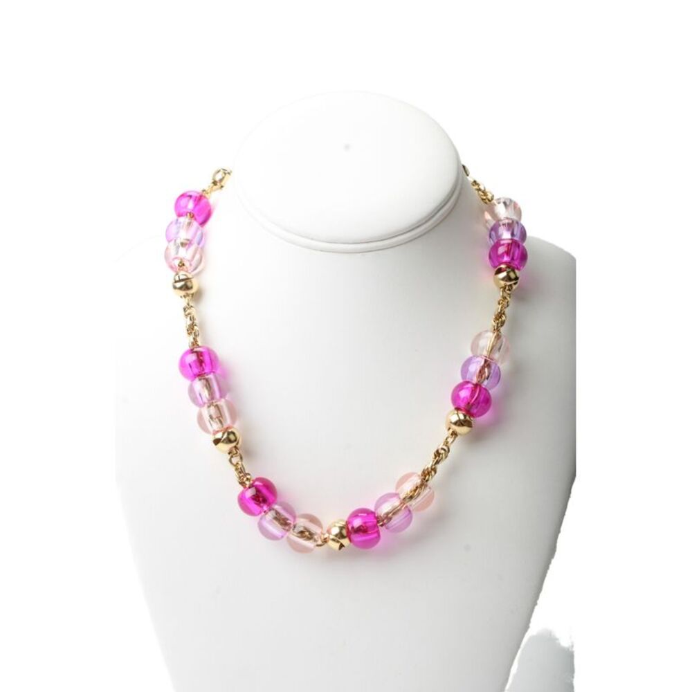 Brinker + Eliza Womens Gold Tone Pink Glass Bead Necklace 18.5"